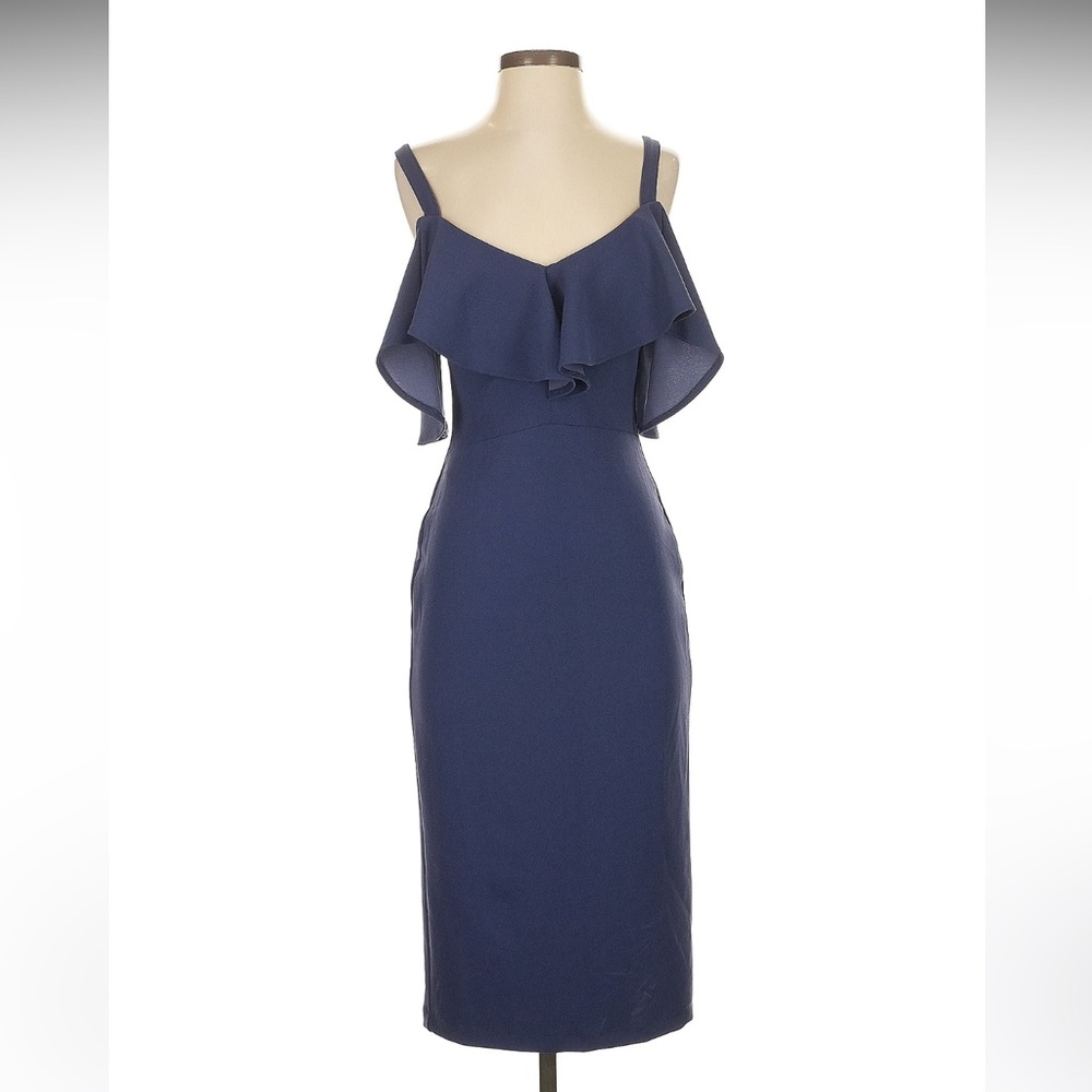RACHEL Rachel Roy Blue Ruffled Sheath Midi Dress